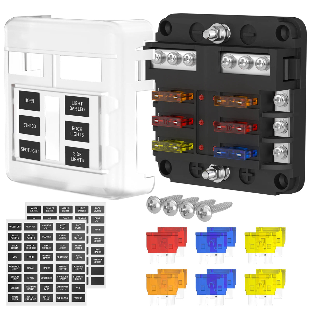 DaierTek 6/12 Way Fuse Block 12V ATO ATC Blade Fuse Box LED Indicator Car RV