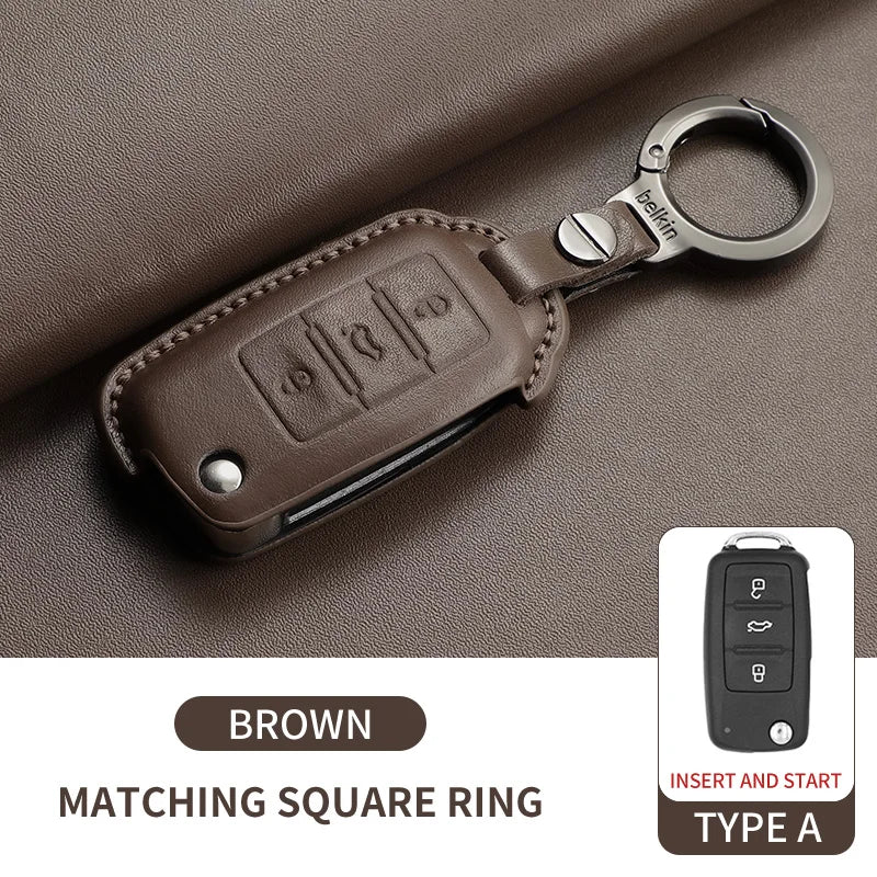Leather Smart Key Case Cover for Volkswagen Polo, Golf 7 MK7, Tiguan Passat