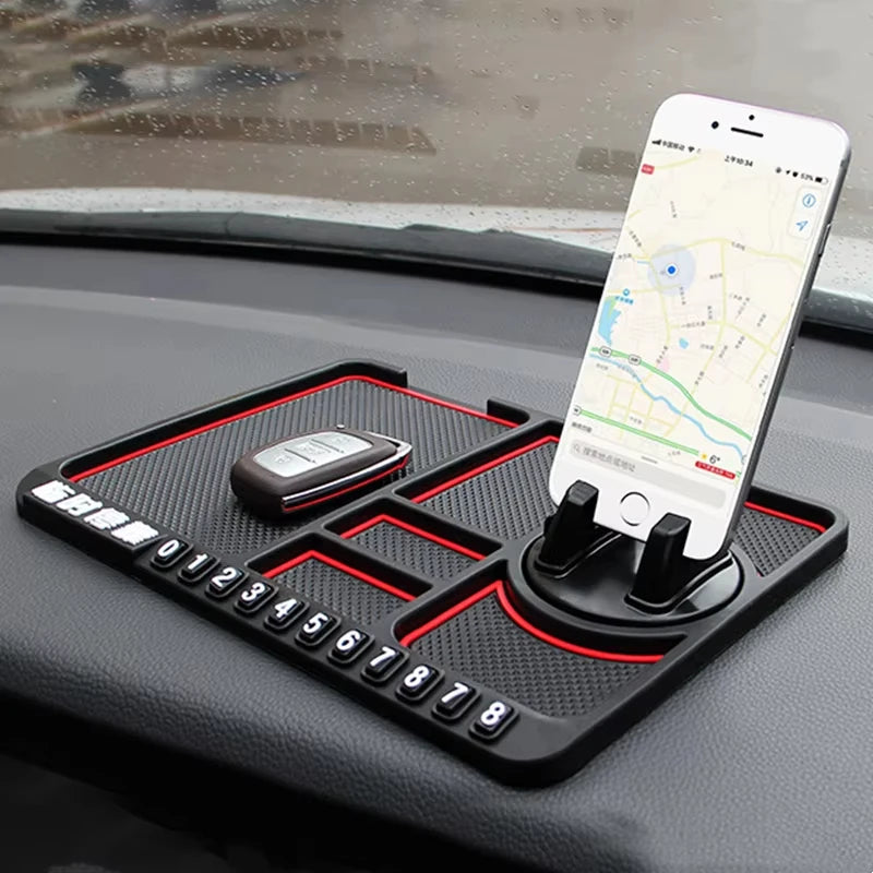 4-in-1 Car Phone Holder Parking Number Card Non-Slip Silicone Dashboard Mat