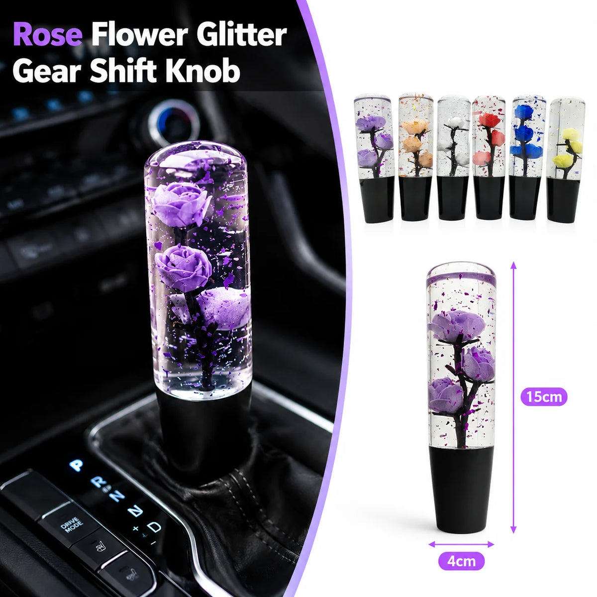 15CM Rose Flower Gear Shift Knob M12x1.25 M10x1.5 M10x1.25 M8x1.25