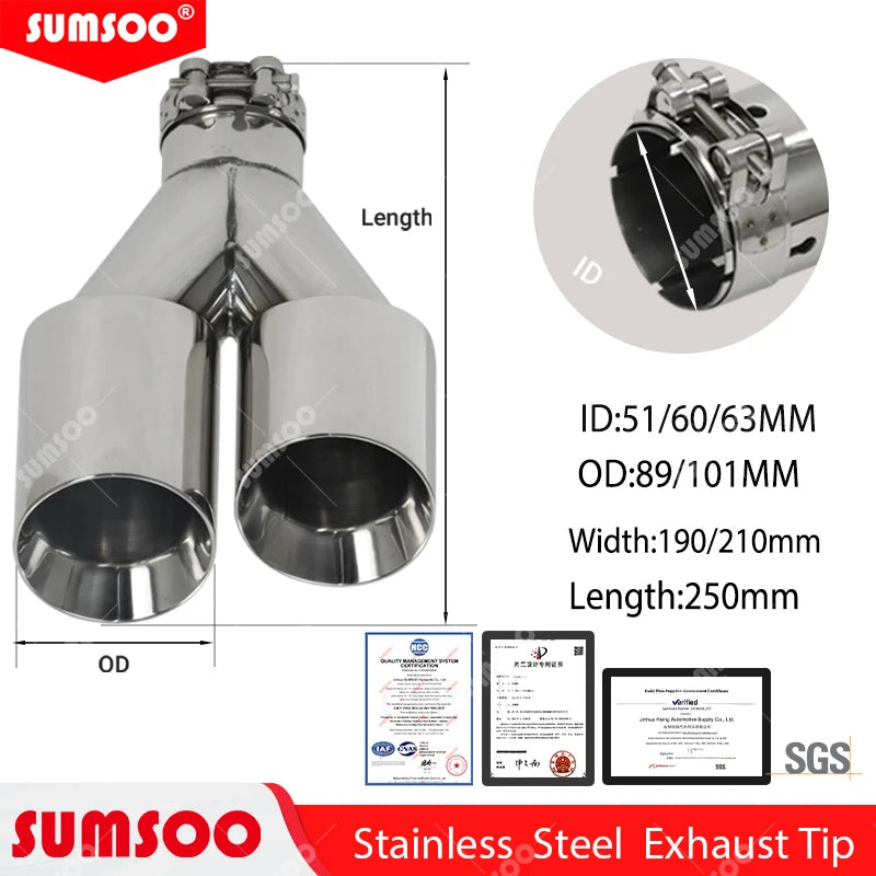 1Pcs Stainless Steel Dual Outlet Exhaust Tip Muffler Tailpipe Decoration