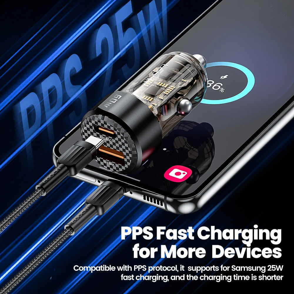 Toocki 60W USB C Car Charger PD QC3.0 Fast Charging Adapter iPhone Android