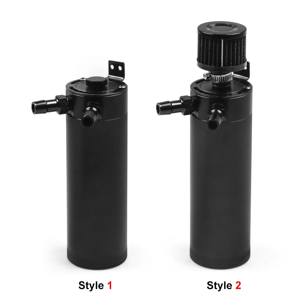 Universal Billet Aluminium Baffled Oil Catch Can 2 Port Breather Filter Black