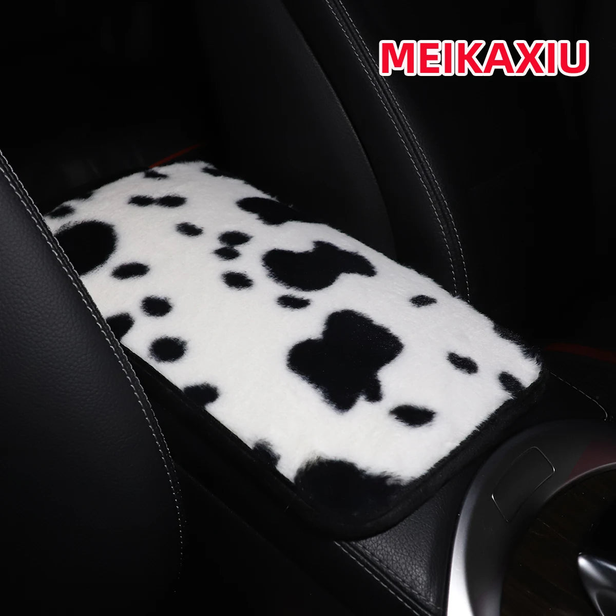 Winter Cow Print Plush Car Armrest Cushion Soft Center Console Cover Pad