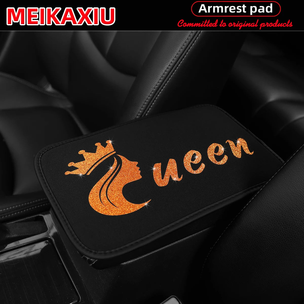 Queen Bling Car Armrest Cushion Rhinestone Center Console Cover for Women
