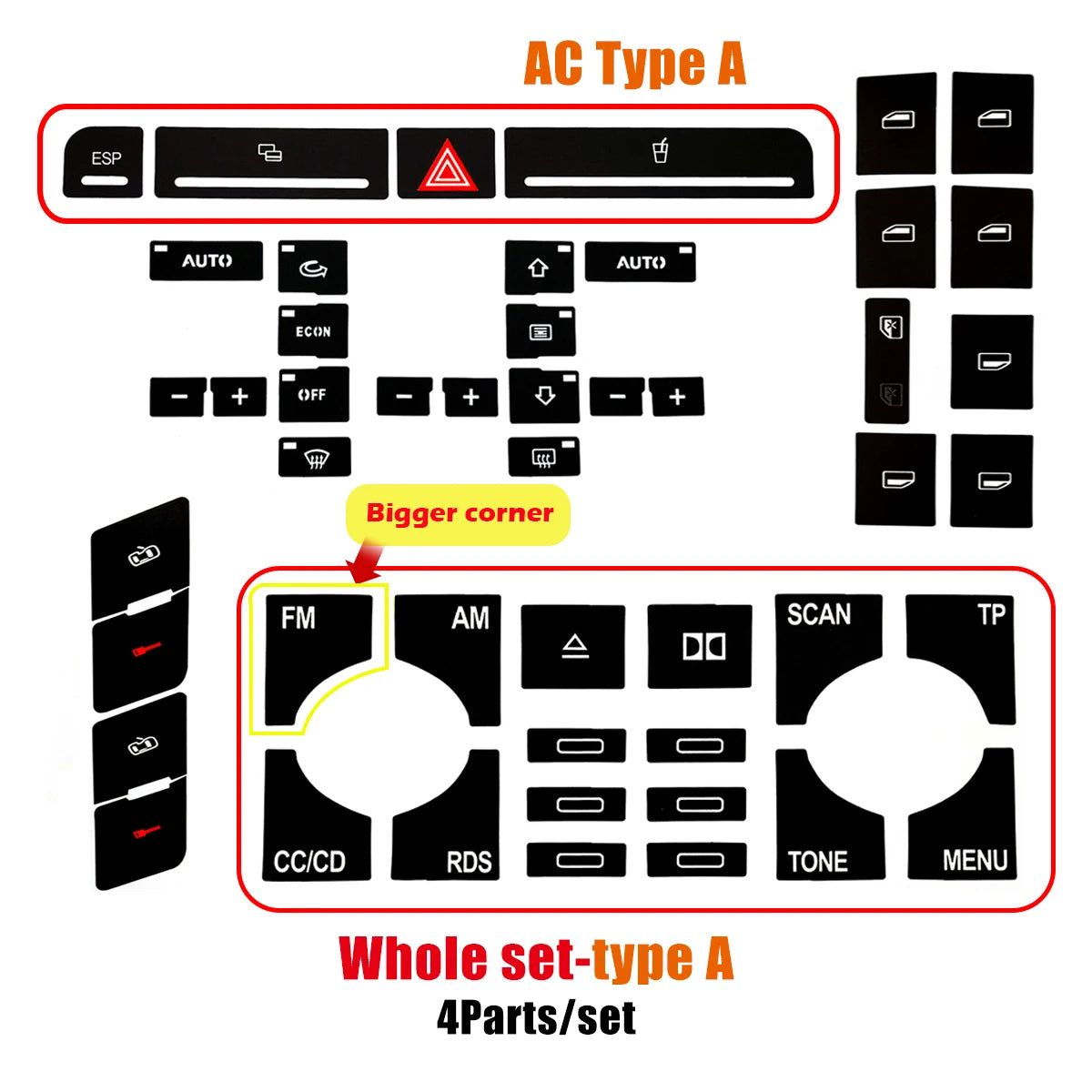 Button Repair Stickers Kit for Audi A4 B6 B7 (2000–2008)