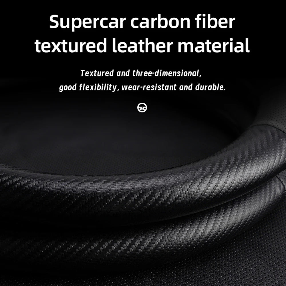 Leather Carbon Fiber Steering Wheel Cover for BYD Breathable Matte Universal Fit