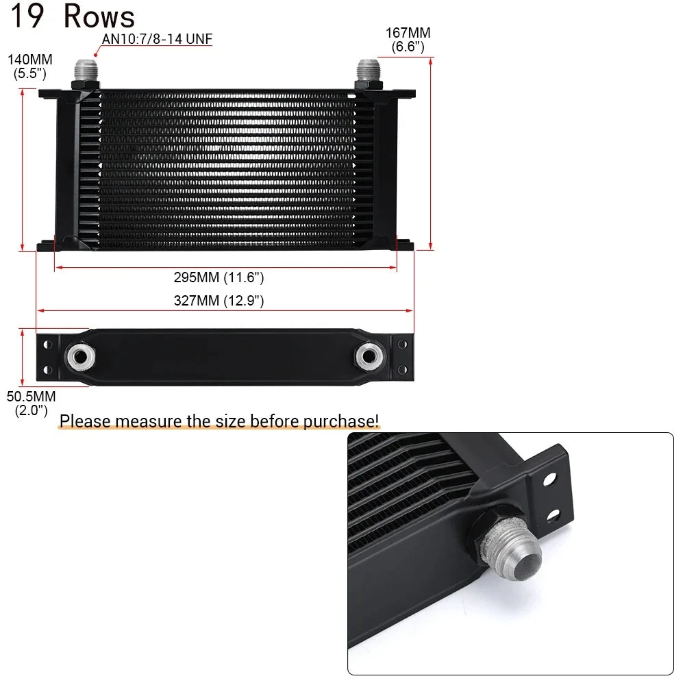 AN10 Aluminum Engine Oil Cooler 7-30 Row Universal Racing Radiator