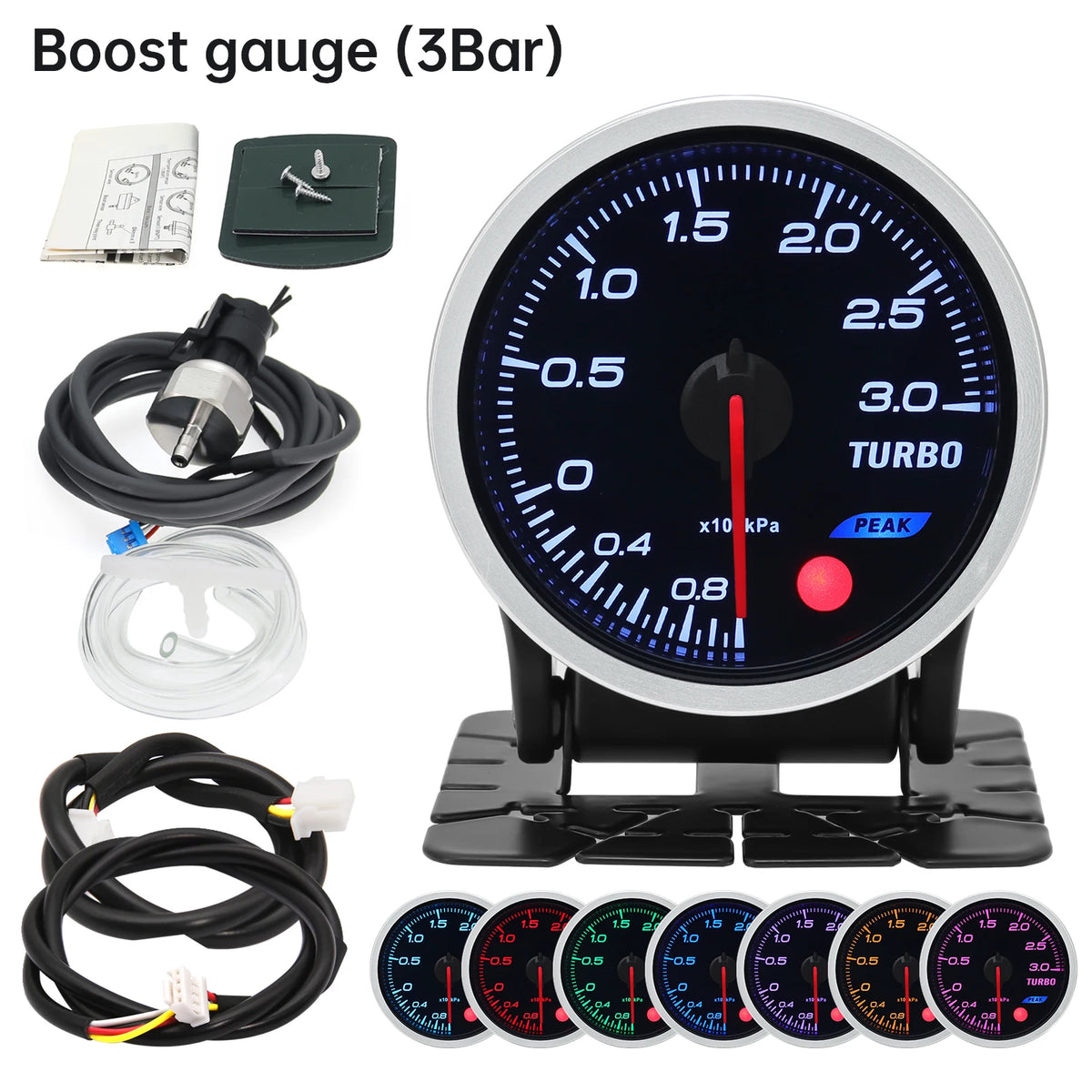 52mm 12V 8 Color Car Gauge Water Oil Temp Pressure EGT Boost Tachometer Meter