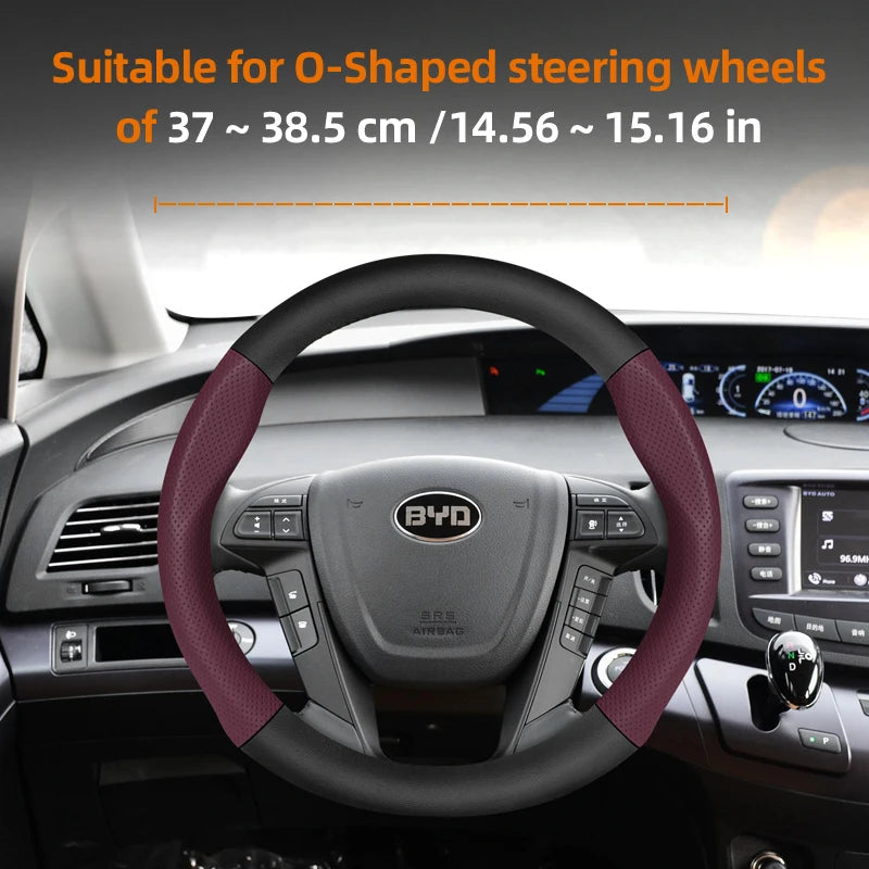 Leather Carbon Fiber Steering Wheel Cover for BYD Breathable Matte Universal Fit