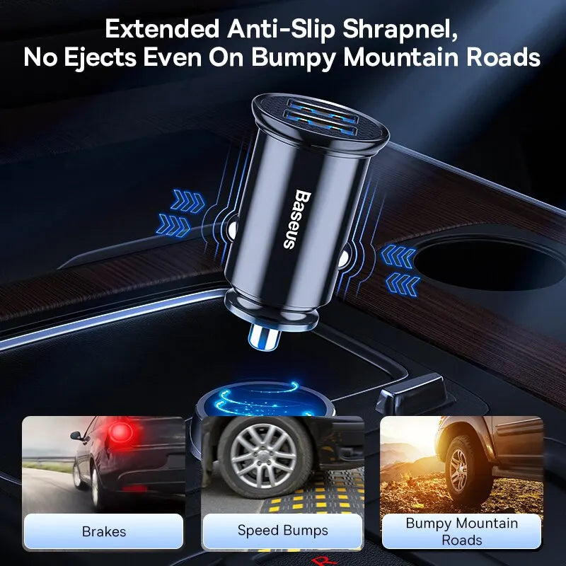 Baseus 30W USB Car Charger PD QC Fast Charge Adapter for iPhone Xiaomi
