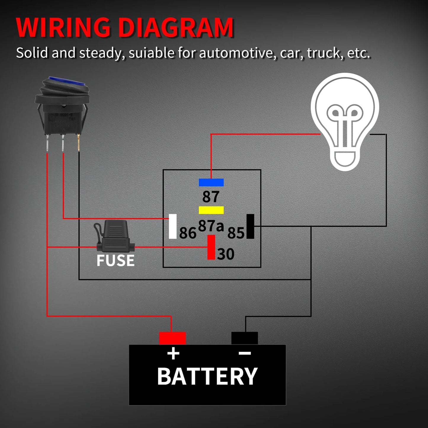 12V 40A 5 Pin SPDT Waterproof Automotive Relay with 14AWG Harness