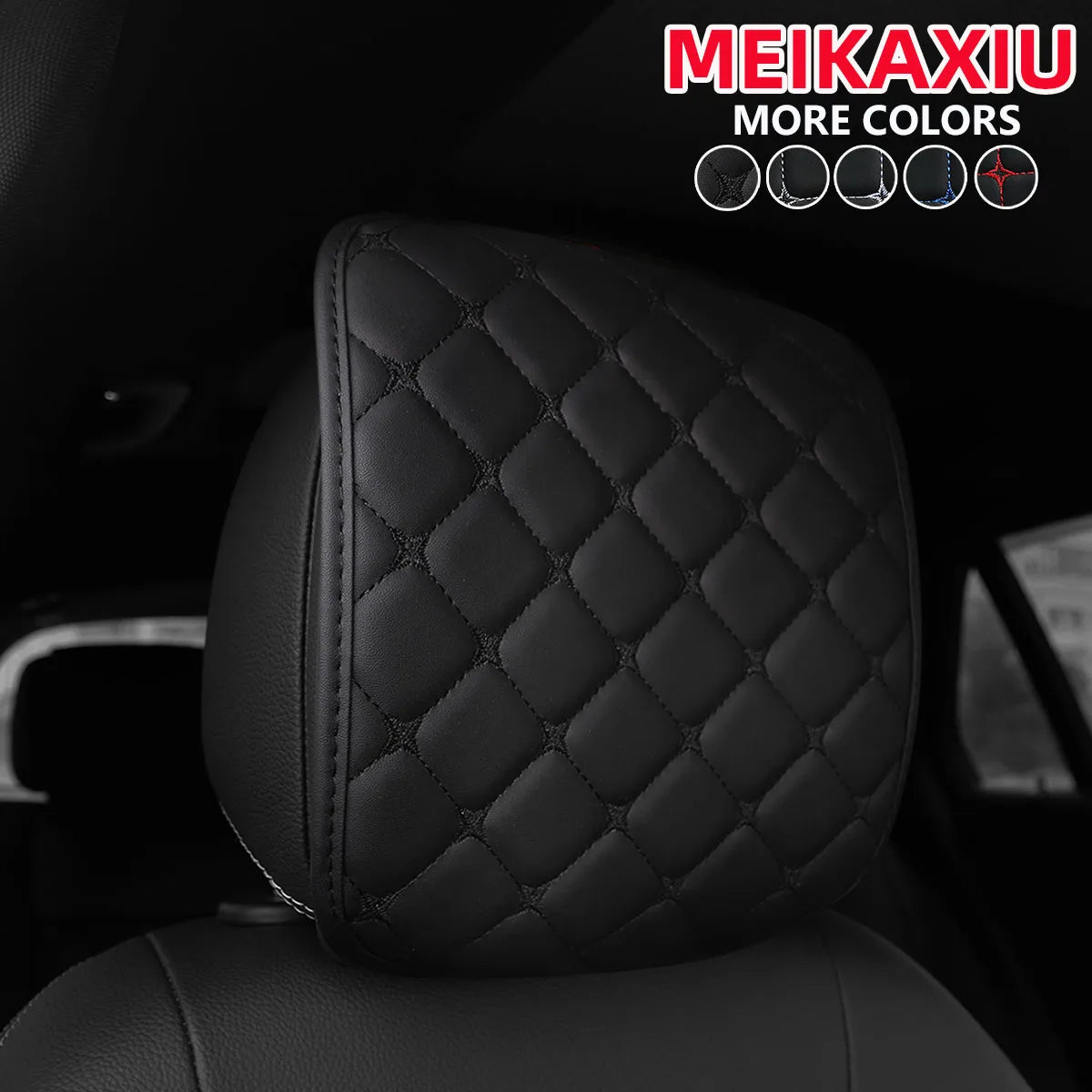 PU Leather Embroidered Car Headrest Pillow Detachable Neck Support Cushion