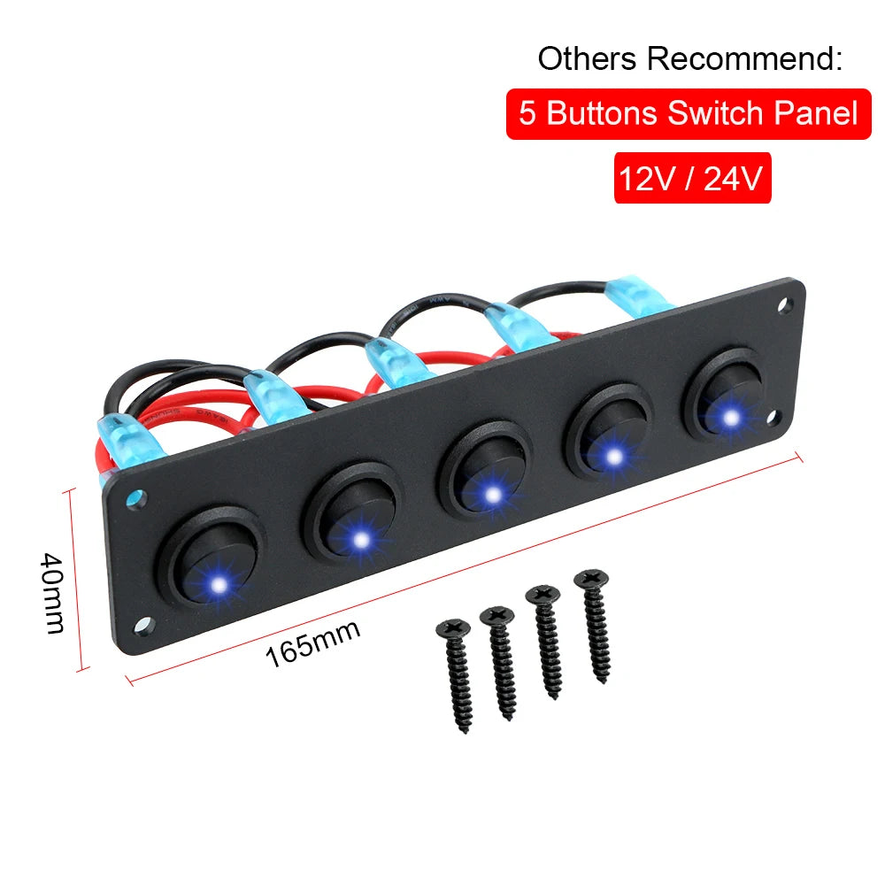 4-Gang Rocker Switch Panel with Dual USB Charger & Digital Voltmeter 12V/24V