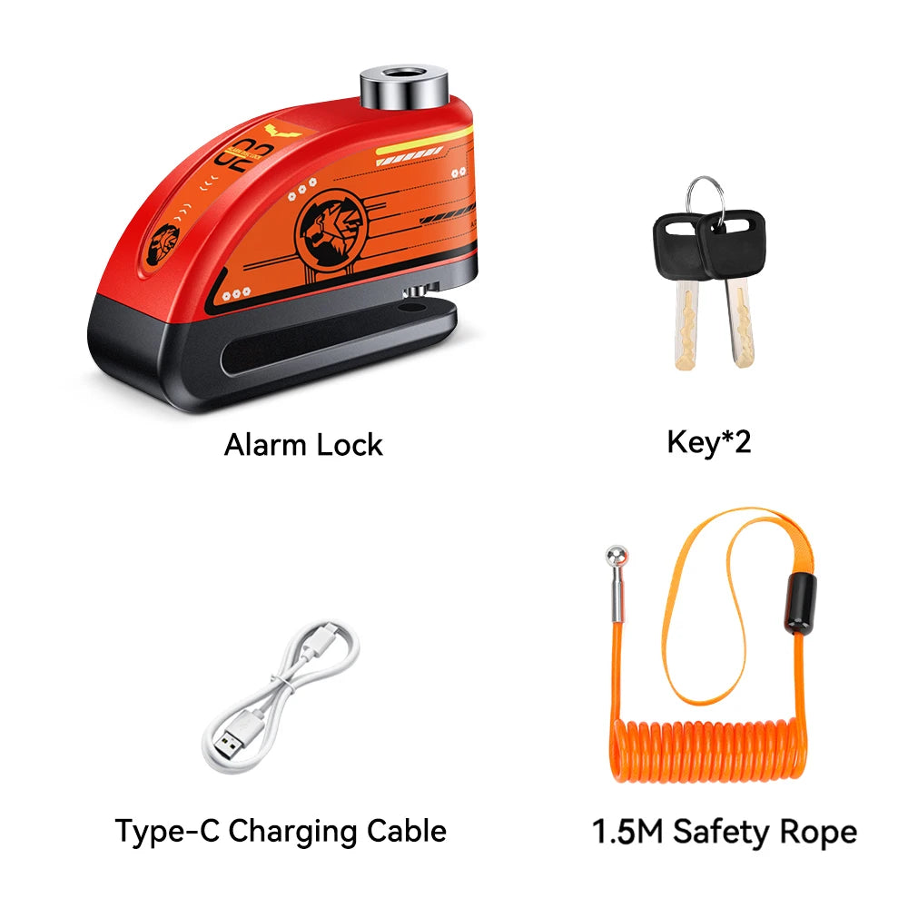 Motorcycle Alarm Disc Brake Lock 120dB Anti Theft Wheel Lock Scooter Bicycle