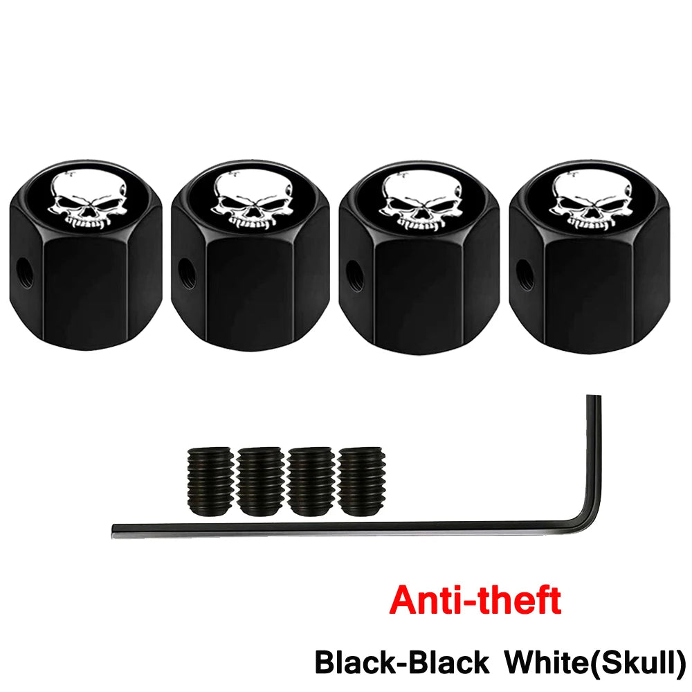 Skull Anti-Theft Tire Valve Stem Caps Locking Dustproof Valve Caps for Cars