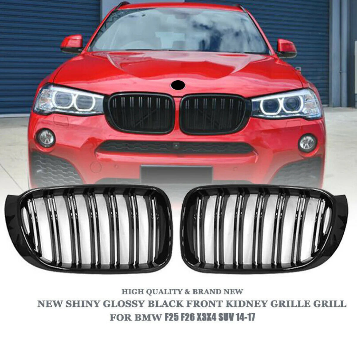 Gloss Black Double Slat Kidney Grille for BMW X3 X4 F25 F26 2014–2017
