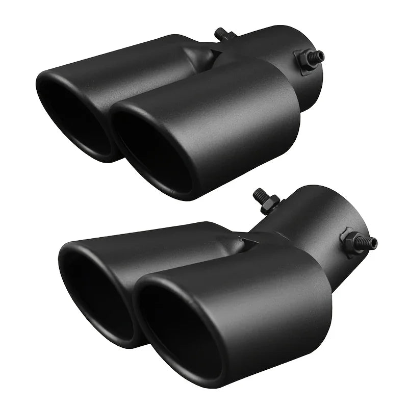 Black Stainless Steel Dual Outlet Slanted Exhaust Tip Universal Car Tailpipe