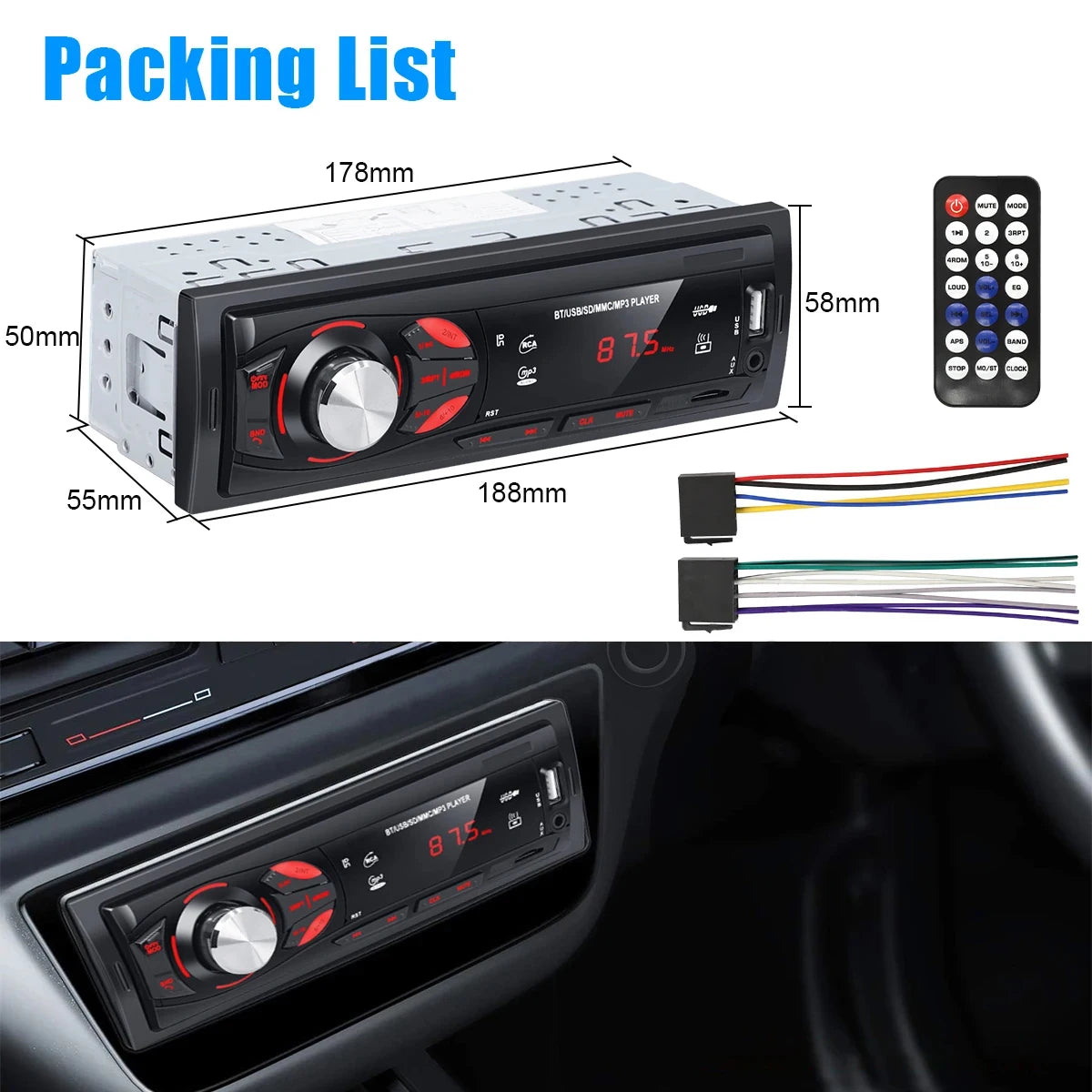 PHONEPACE Bluetooth Car Stereo 4x15W FM Radio MP3 USB SD AUX Hands Free