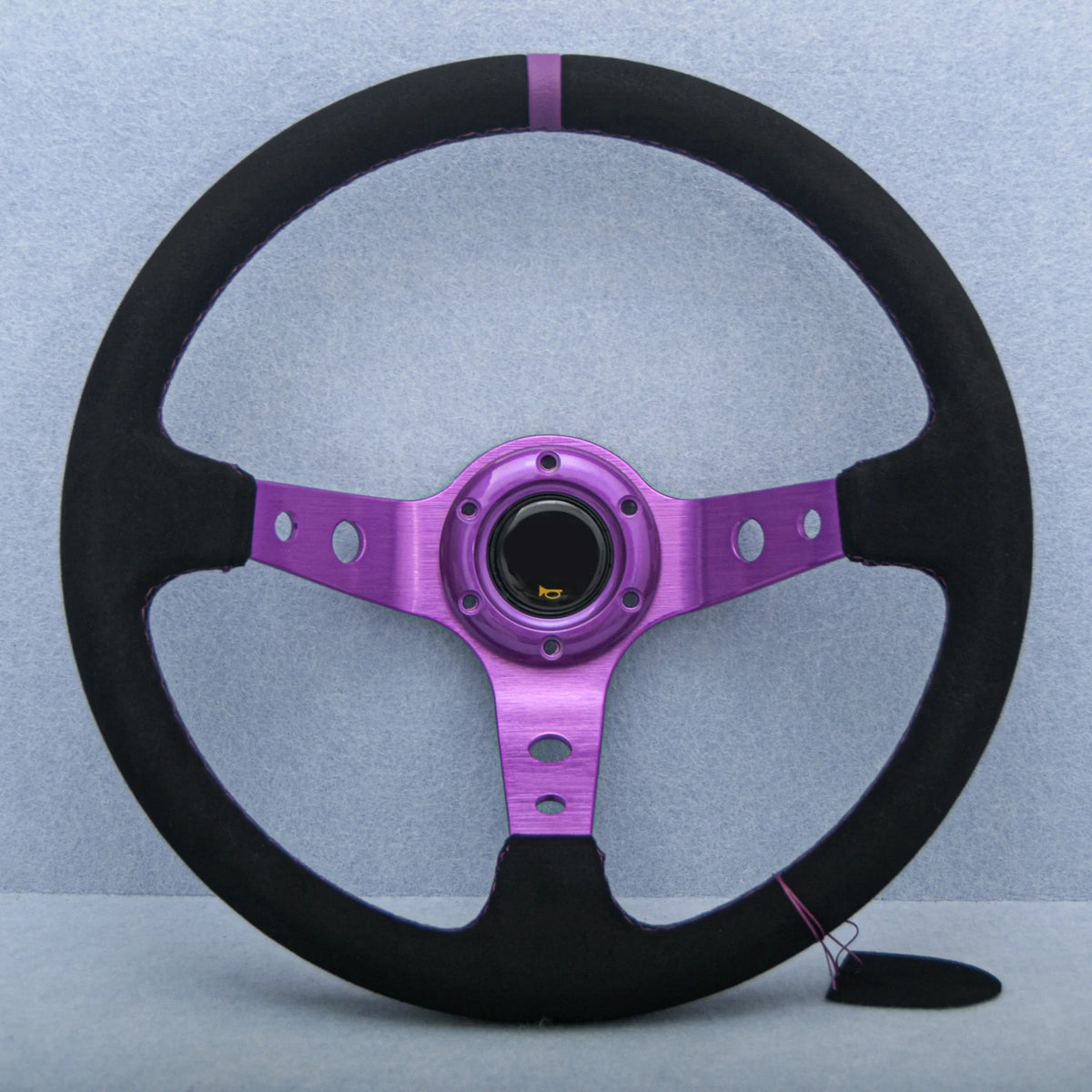 JDM 14" Purple Spoke Suede Leather Deep Dish Racing Drift Sports Steering Wheel