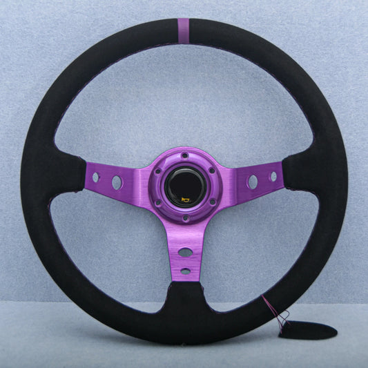 JDM 14" Purple Spoke Suede Leather Deep Dish Racing Drift Sports Steering Wheel
