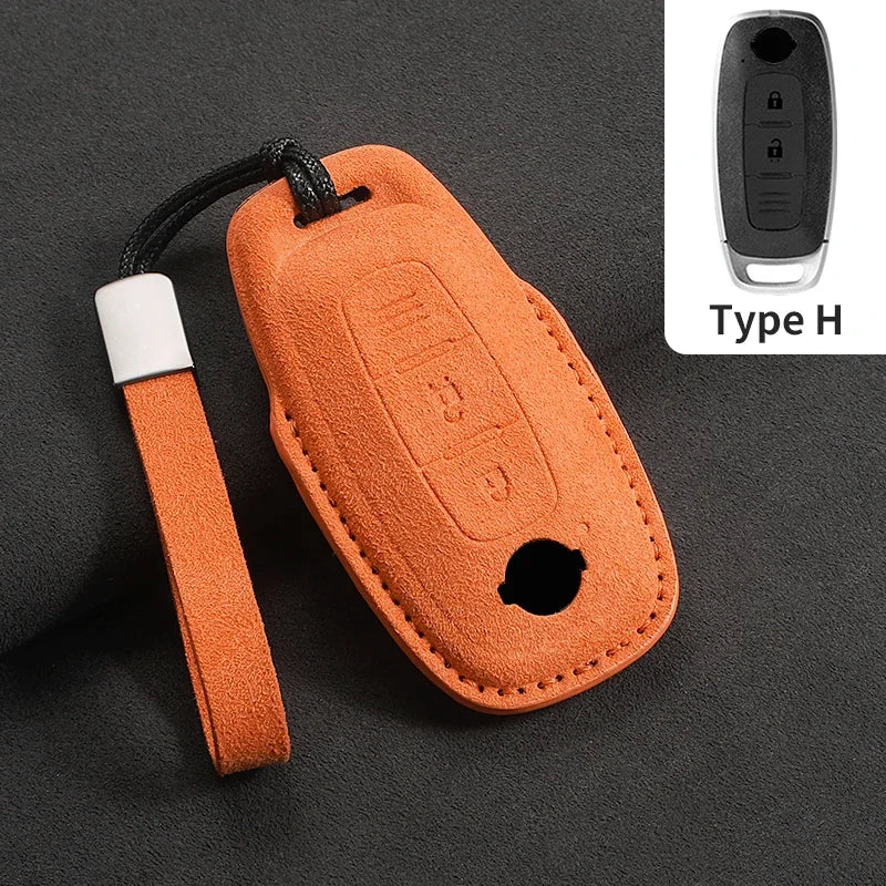 3-Button Suede Smart Key Case Cover with Keyring for Nissan Qashqai X-Trail