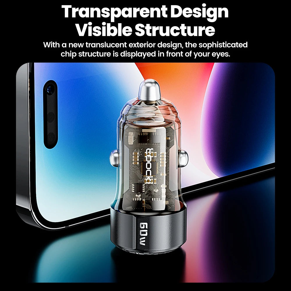 Toocki 60W USB C Car Charger PD QC3.0 Fast Charging Adapter iPhone Android