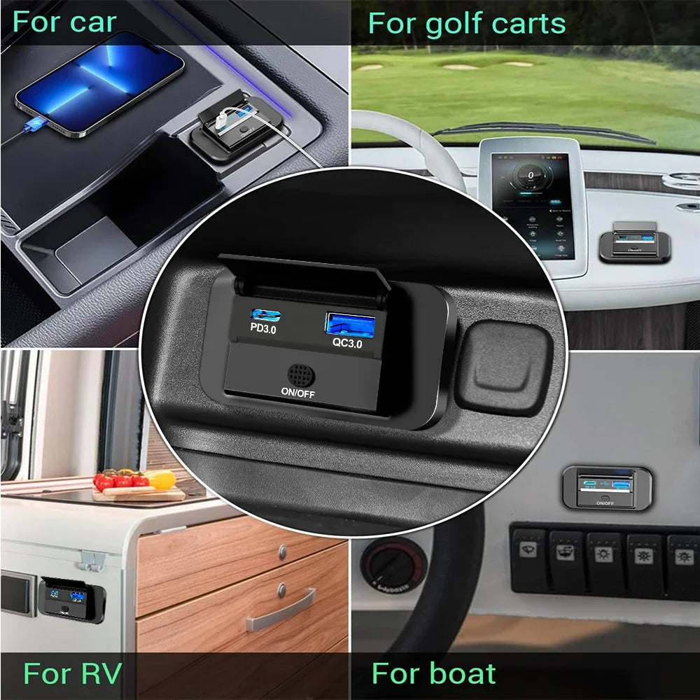 12V RV USB Outlet 36W QC3.0 55W PD Type C Charger Socket Power Switch