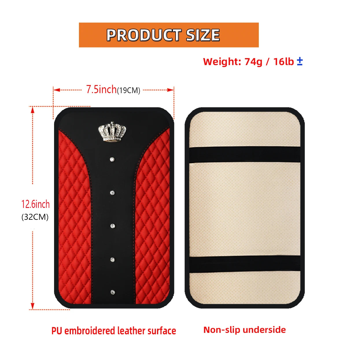Bling Crown Plush Car Armrest Cushion Waterproof Faux Sheepskin Cover