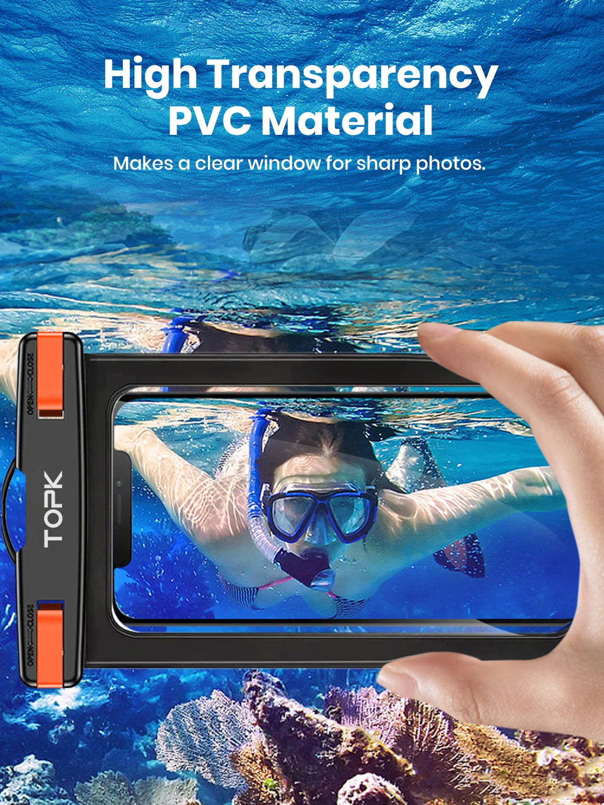 TOPK E01 Waterproof Phone Pouch IPX8 Dry Bag Case Lanyard iPhone Samsung