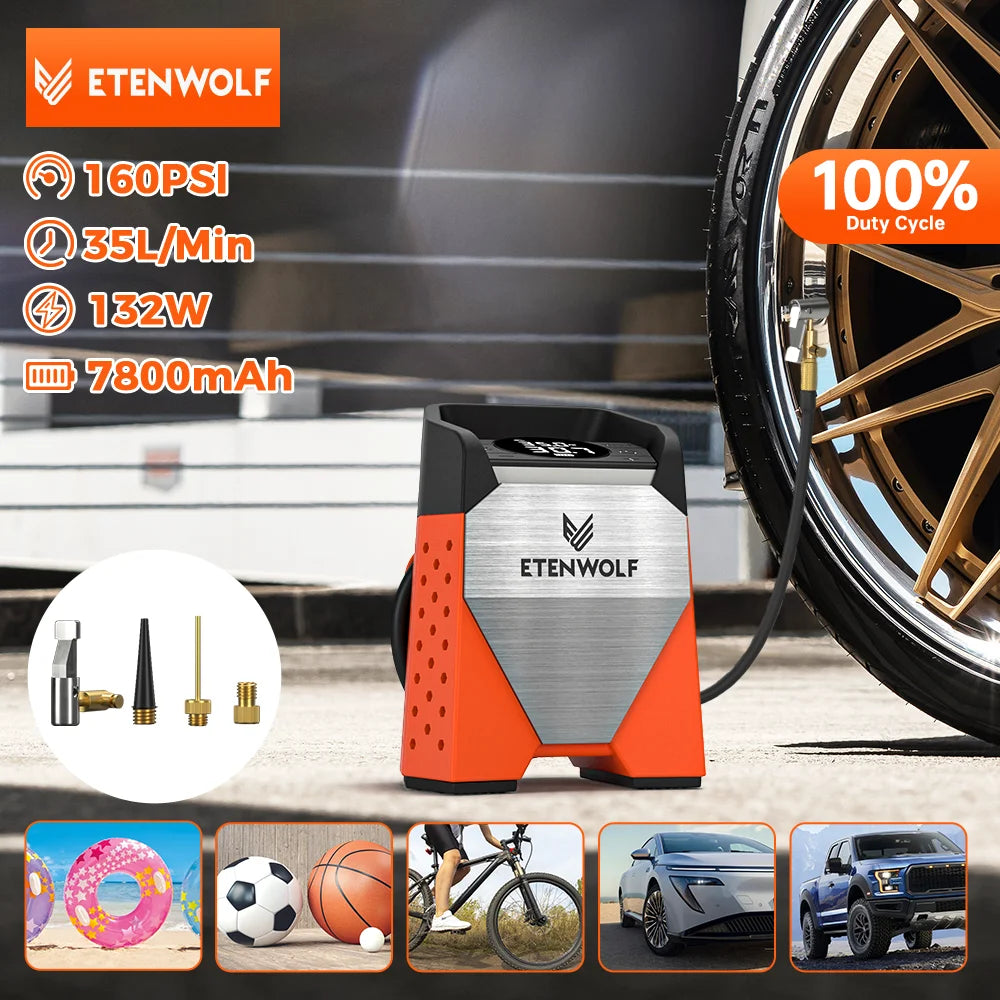 Portable Tire Inflator 160 PSI 7800mAh Car Air Compressor 100% Duty Cycle