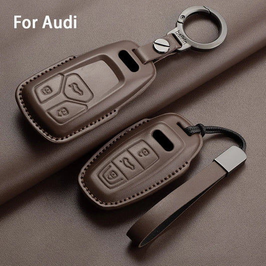 Leather Smart Key Case Cover with Keychain for Audi A4, A4L, A5, Q5 2016–2018