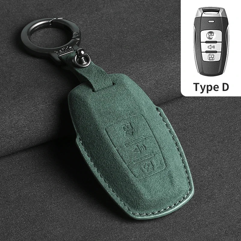 Suede Car Key Case Cover with Keychain for Great Wall Haval H6, Jolion