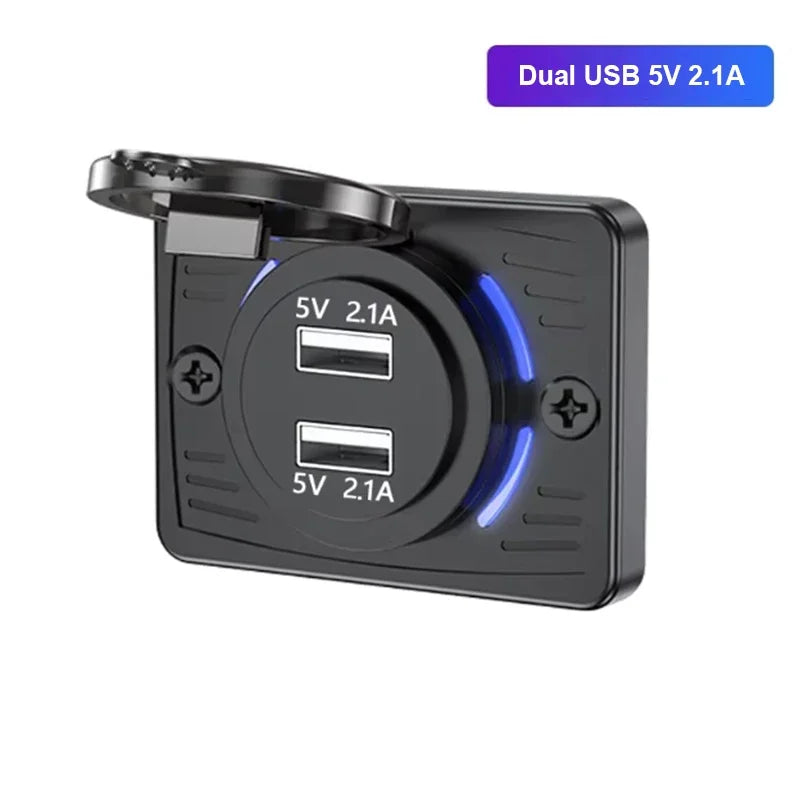 12V-24V Dual USB Car Charger Socket QC3.0 PD 3.1A 2.1A Panel Outlet RV