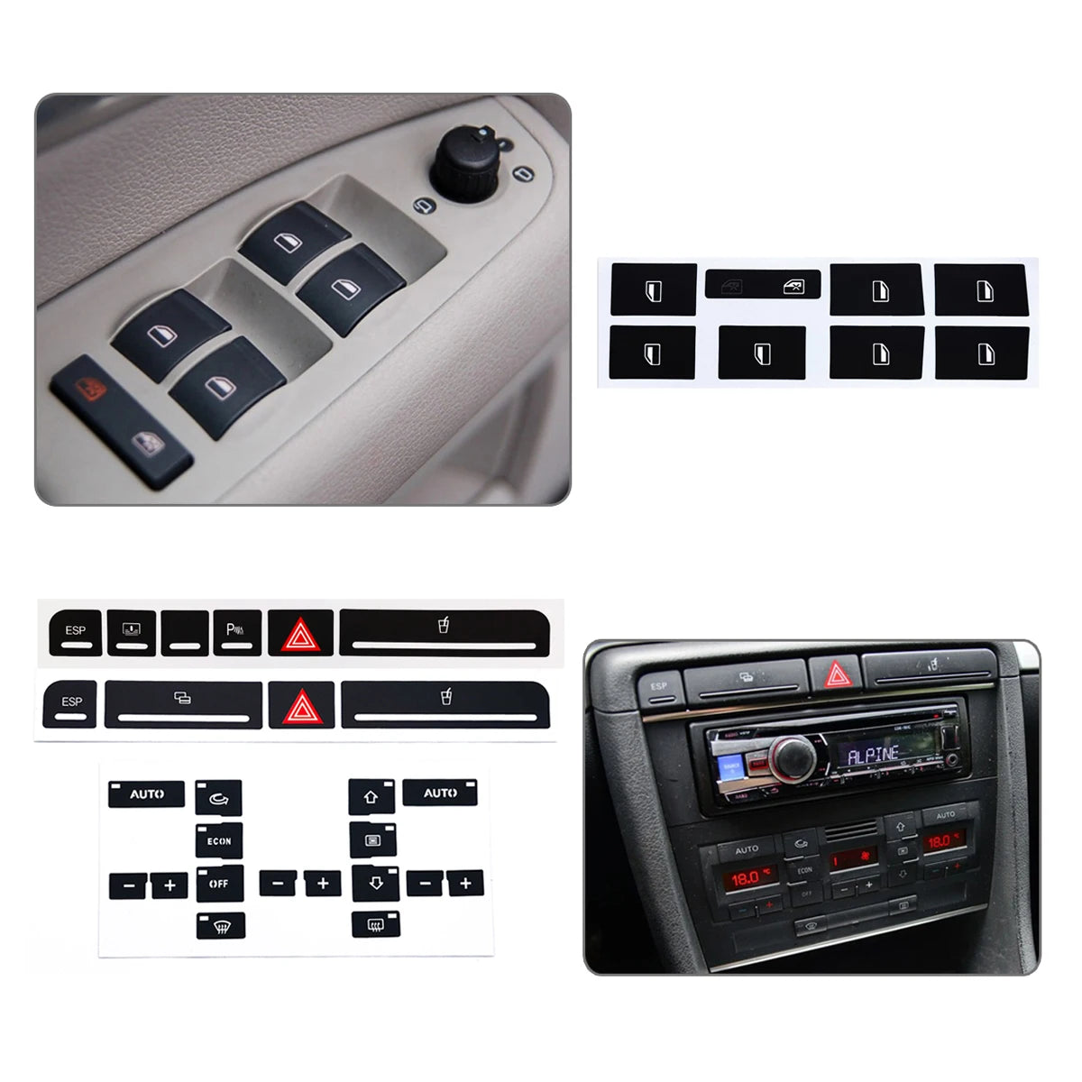 Button Repair Stickers Kit for Audi A4 B6 B7 (2000–2008)