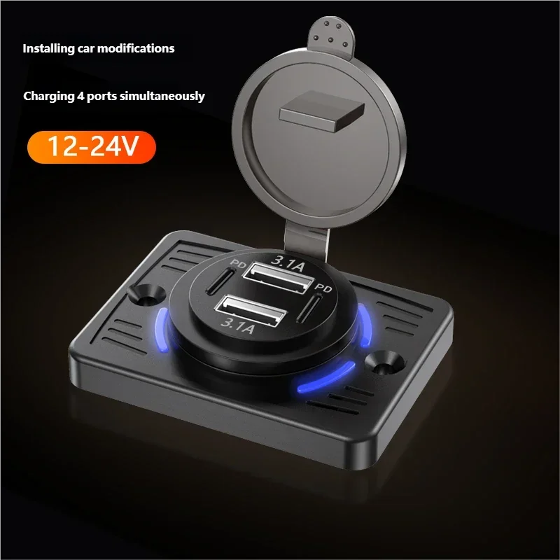 12V-24V Dual USB Car Charger Socket QC3.0 PD 3.1A 2.1A Panel Outlet RV
