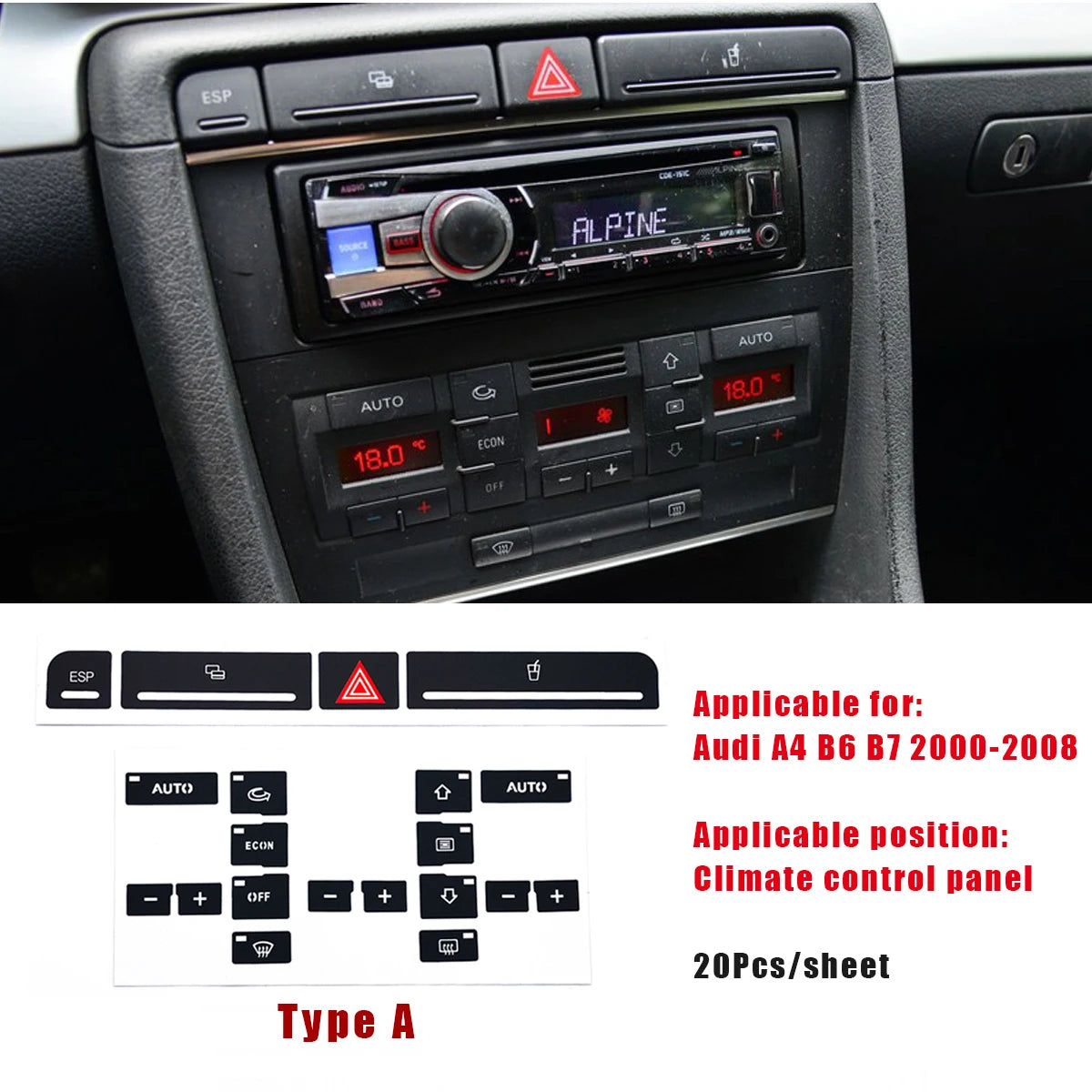 Button Repair Stickers Kit for Audi A4 B6 B7 (2000–2008)