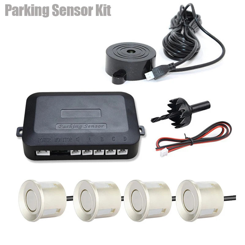 Risingon 12V Car Parking Sensor Kit 4 Sensors 22mm Reverse Backup Radar Buzzer