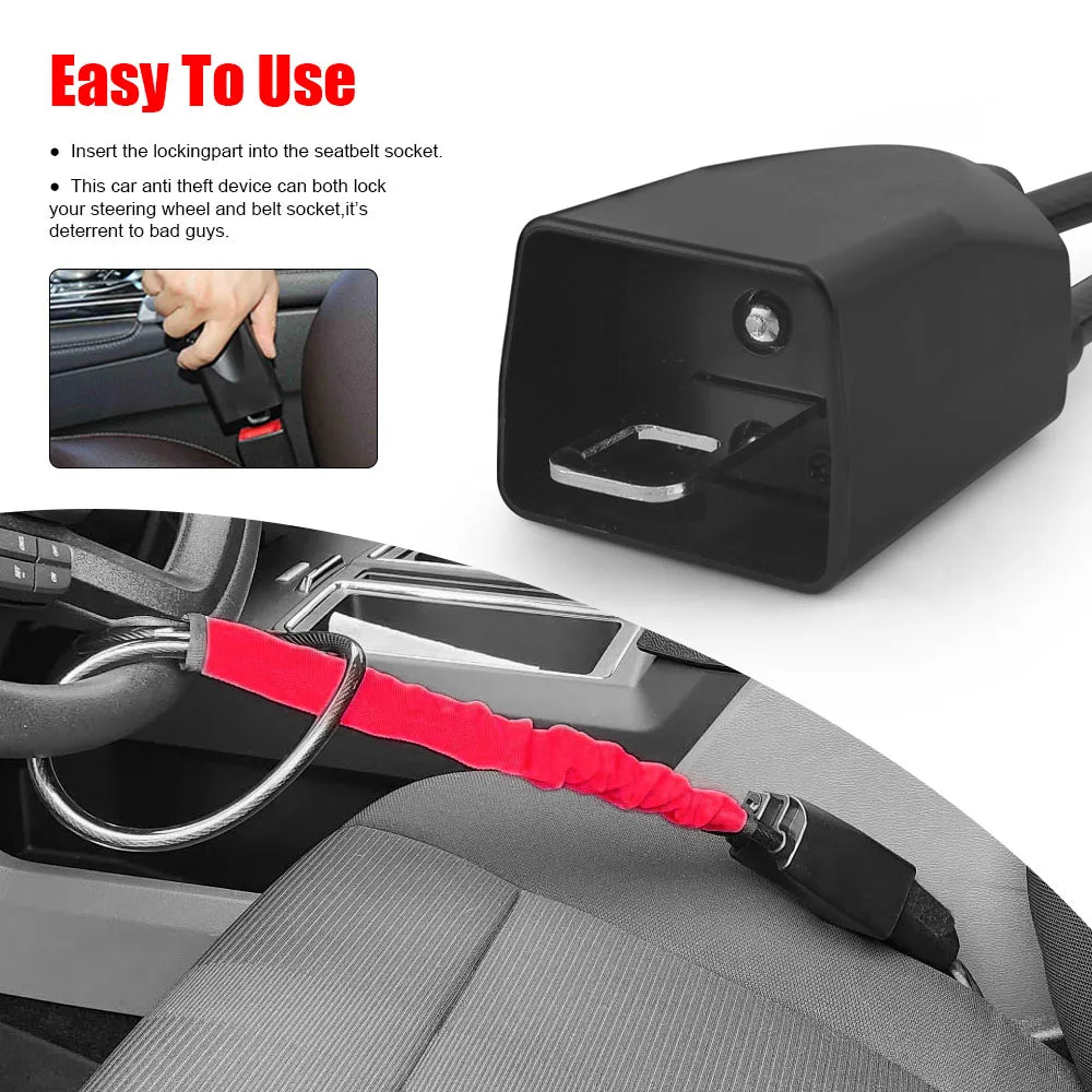 Universal Steering Wheel Lock Anti-Theft Device Steel Cable for Car SUV Truck RV