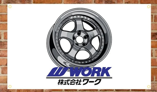 Work Race Wheel Polyester Flag Banner 60cm x 90cm for Toyota Nissan Mazda Subaru