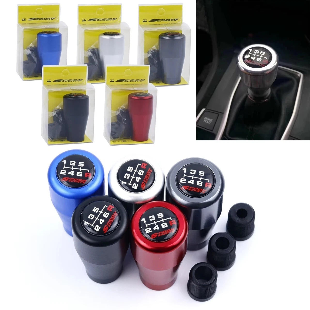 Spoon 5 & 6 Speed Configuration Aluminium Ball Gear Shift Knob M12 M10 M8