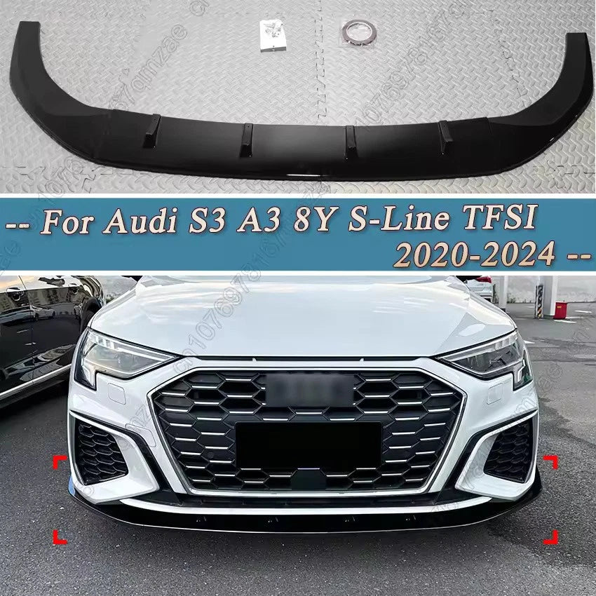 Front Bumper Lip Splitter Chin Spoiler Diffuser Body S-Line for Audi A3 S3 8Y