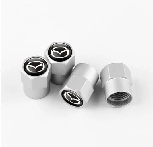 Mazda 4 pcs Stem Tyre Valve Caps Metallic Silver for RX7 RX8 MX5 3 6 CX3 CX6 CX9