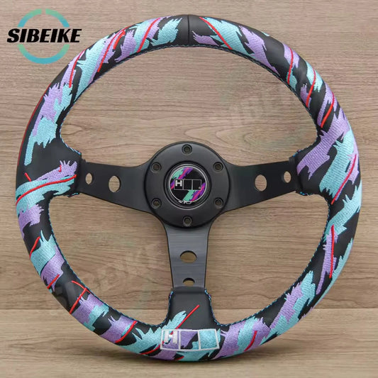 JDM 320mm Racing Steering Wheel Premium Embroidered Deep Dish HKS Style NEW