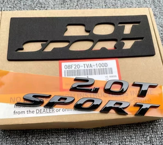 2.0T Sport Emblem Badge Set Gloss Black Silver for Accord Civic 2017 - 2020 ABS