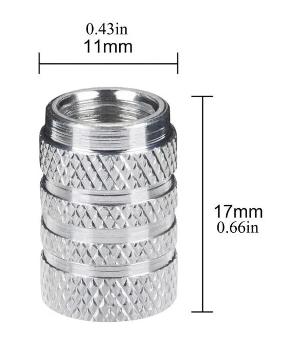 4 pcs Tyre Valve Caps Gloss Silver Knurled Easy Grip Universal Fit AUS Stock NEW