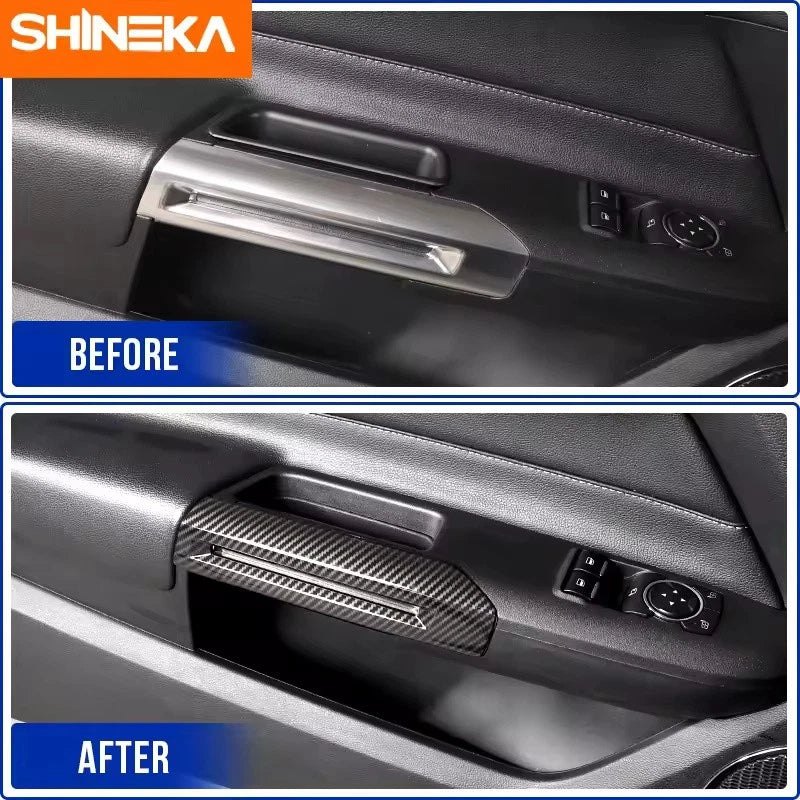 ABS Carbon Door Handle Cover Trim Interior Decoration for Ford Mustang 2015-2020
