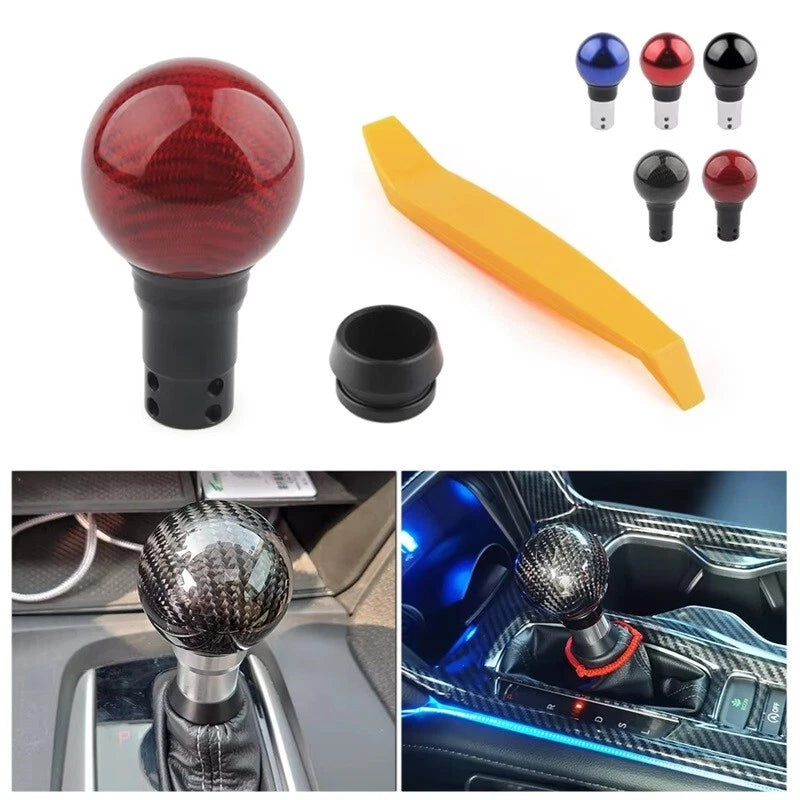Real Carbon Ball Gear Shift Knob with Boot Adaptor Aluminium Red Black NEW