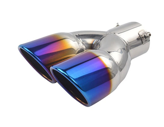 Twin Burnt Titanium Exhaust Tips 70mm Inlet Dual 76mm Outlet Muffler Tail Pipe