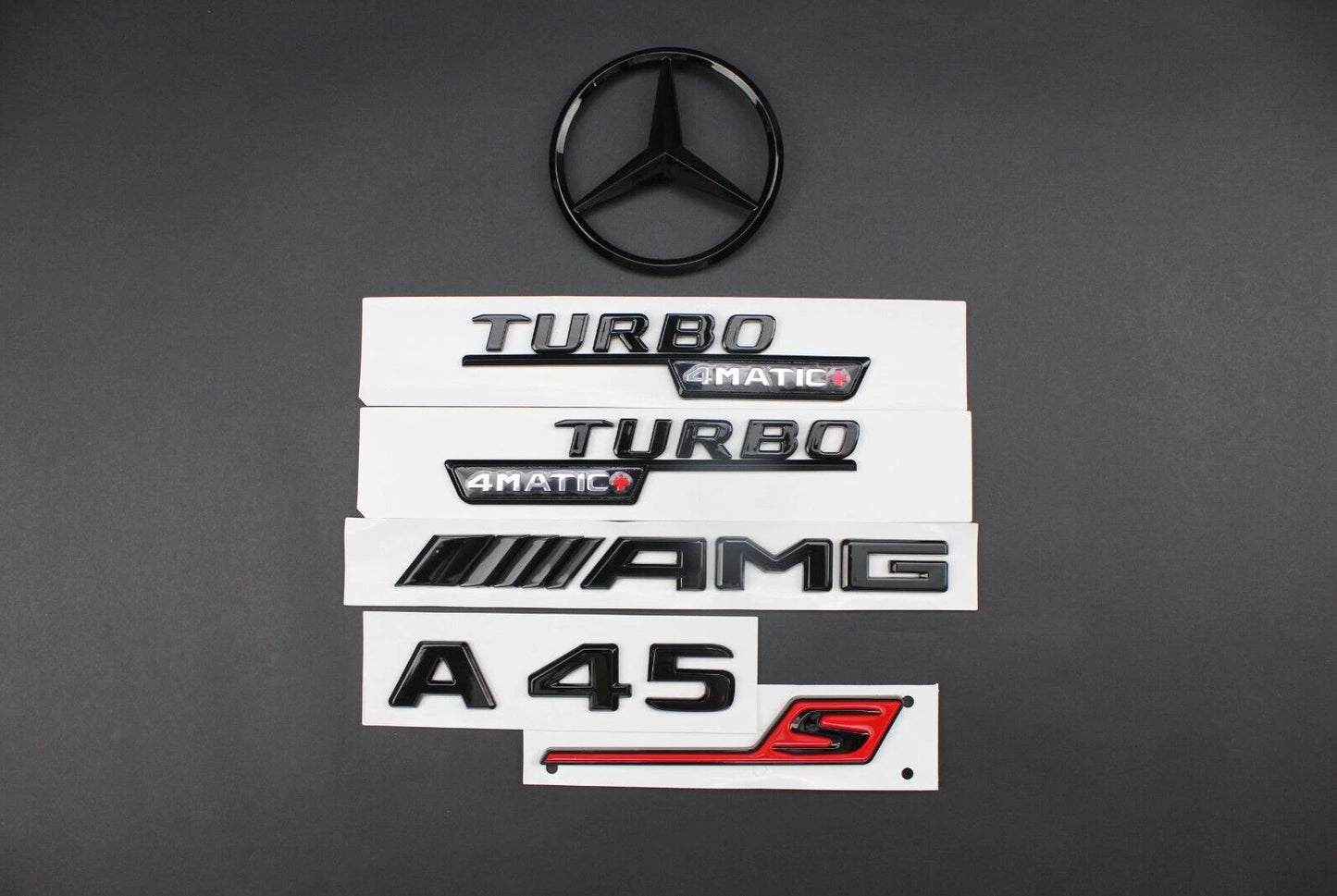 A45S AMG Gloss Black Emblem Badge Set for Mercedes Benz A45S W176 2012 - 2018